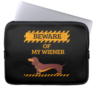 Housse Pour Ordinateur Portable Funny Dachshund Amoureux des chiens Méfiez-vous de