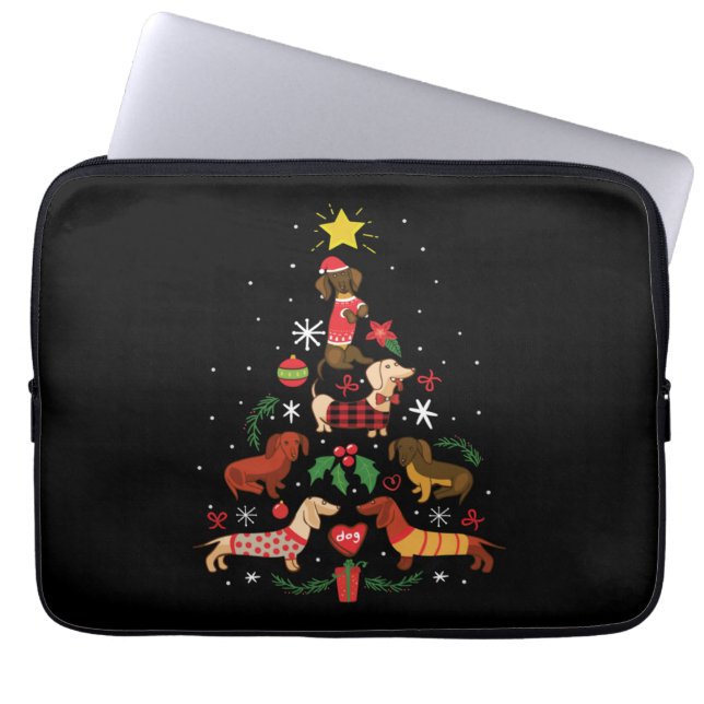 Housse Pour Ordinateur Portable Funny Dachshund sapin de Noël (Devant)