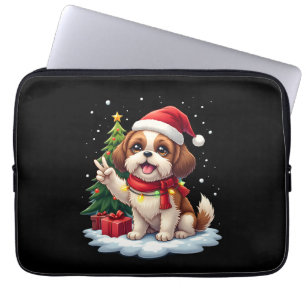 Housse Pour Ordinateur Portable Funny Peace Hand Shih Tzu Noël Lumières Femmes 