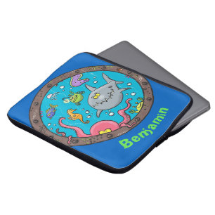 Housse Pour Ordinateur Portable Funny sea creatures in ship port hole cartoon