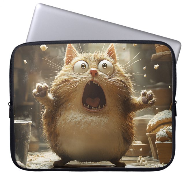 HOUSSE POUR ORDINATEUR PORTABLE FUNNY SURPRISÉ GRAS KITTY CAT (Devant)