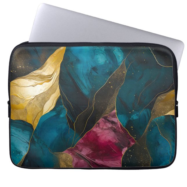 Housse Pour Ordinateur Portable Fusion de marbre sarcelle et or de minuit (Devant)