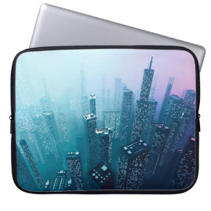 Housse Pour Ordinateur Portable Future ville centre-ville avec gratte-ciel en cybe