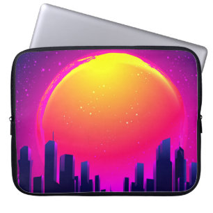 Housse Pour Ordinateur Portable Futurisme rétro. illustration d'une vague de synth