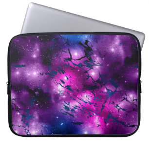 Housse Pour Ordinateur Portable Galaxie Bleu cosmique Marbre pourpre et rose