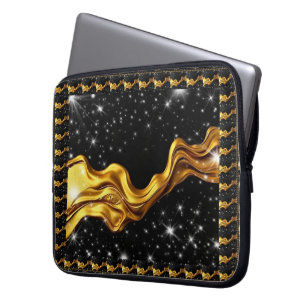 Housse Pour Ordinateur Portable Galaxie Opulente Liquide Or Noir Monochrome Achemp