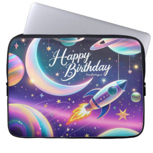 Housse Pour Ordinateur Portable Galaxy thème heureux croissant d'anniversaire lune