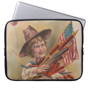 Housse Pour Ordinateur Portable Garçon avec Feux d'Artifice, Drapeau Américain, Im
