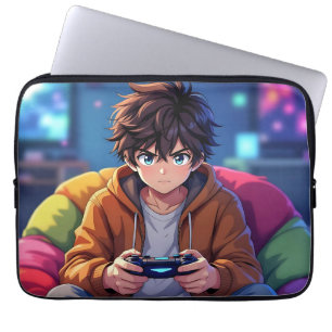 Housse Pour Ordinateur Portable Garçon d'anime jouant à un jeu vidéo