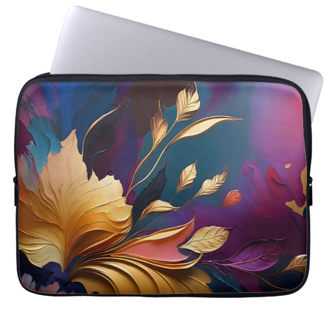 Housse Pour Ordinateur Portable Gilded Bloom – Abstract Floral Composition (Devant)