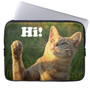 Housse Pour Ordinateur Portable Ginger Cat Dit Bonjour !