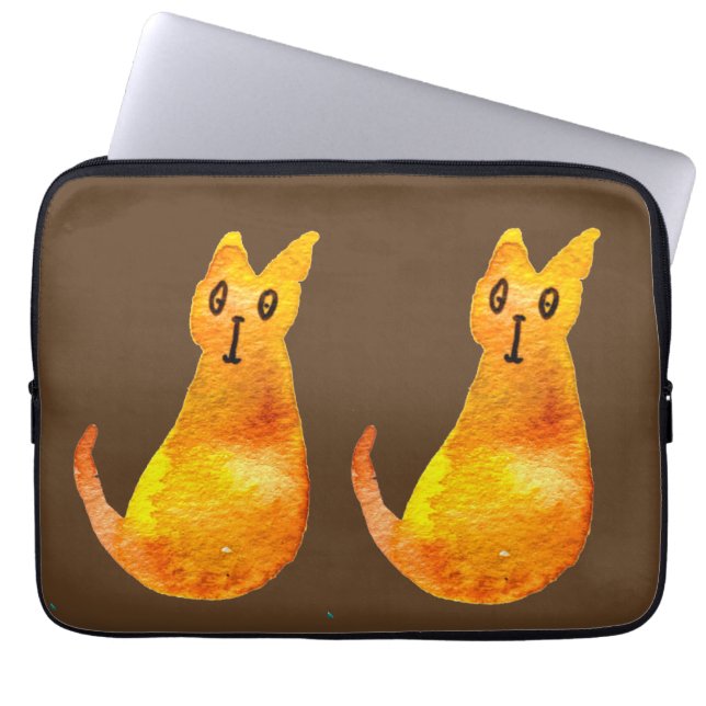 Housse Pour Ordinateur Portable Ginger cat mignon aquarelle illustration art (Devant)