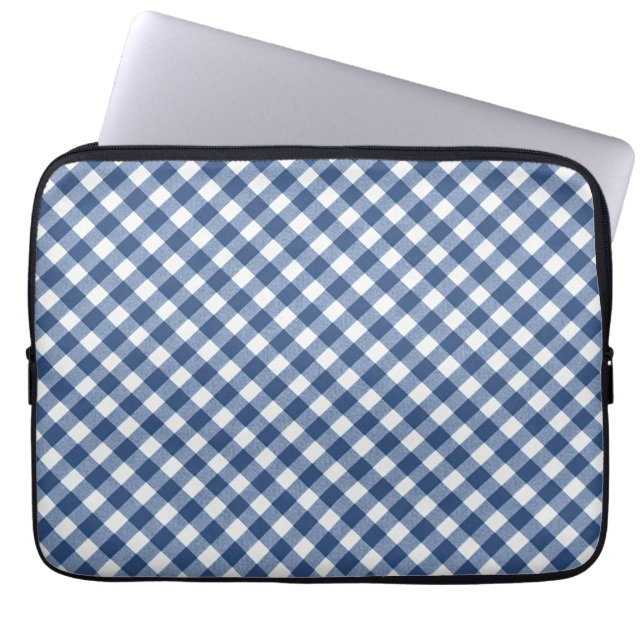 Housse Pour Ordinateur Portable Gingham bleu marine et ivoire diagonal (Devant)