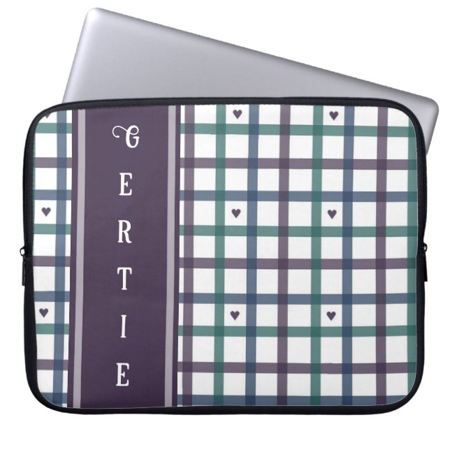 Housse Pour Ordinateur Portable Gingham Cœur Violet (Devant)