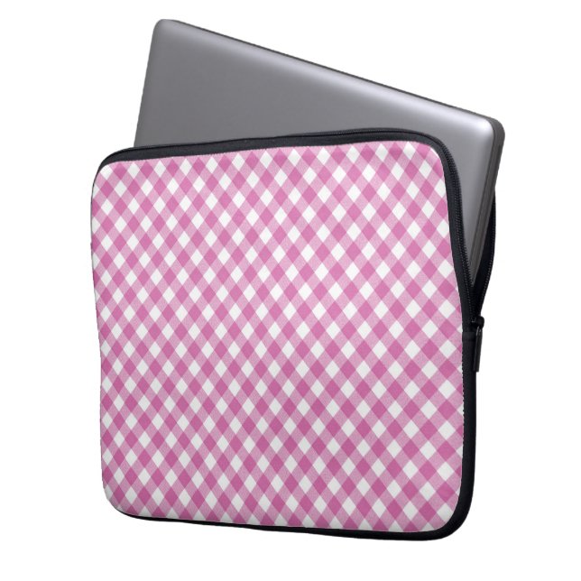 Housse Pour Ordinateur Portable Gingham rose et blanc diagonal  (devant gauche)