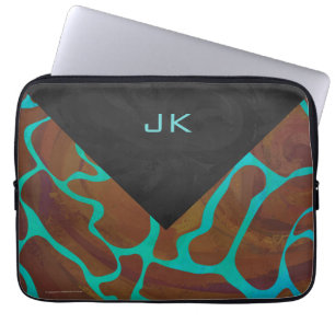 Housse Pour Ordinateur Portable Girafe Marron et Imprimé Turquoise