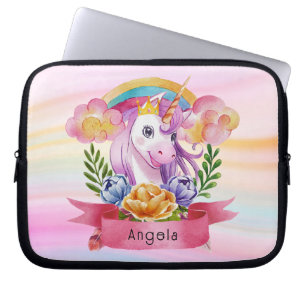 Housse Pour Ordinateur Portable Girls mignonne violet licorne arc-en-ciel Nom pers