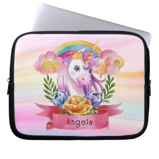 Housse Pour Ordinateur Portable Girls mignonne violet licorne arc-en-ciel Nom pers