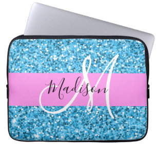 Housse Pour Ordinateur Portable Glam Ciel Bleu Rose Paillettes Paillettes Nom Mono