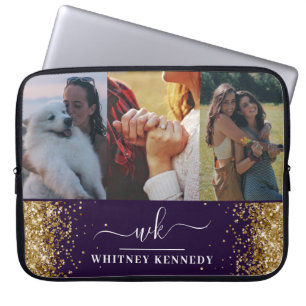 Housse Pour Ordinateur Portable Glam Gold Parties scintillant 3 Photo Collage Mono