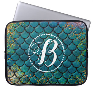 Housse Pour Ordinateur Portable Glam Mermaid Fish Scales Teal Purple Gold Sparkle