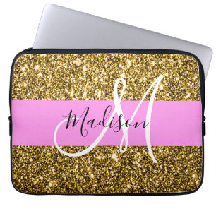 Housse Pour Ordinateur Portable Glam Parties scintillant rose et or étincelles Nom