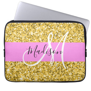 Housse Pour Ordinateur Portable Glam Parties scintillant rose et or étincelles Nom
