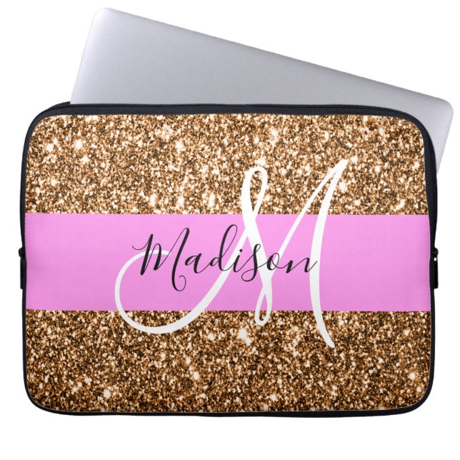 Housse Pour Ordinateur Portable Glam Pink & Copper Parties scintillant étincelles  (Devant)