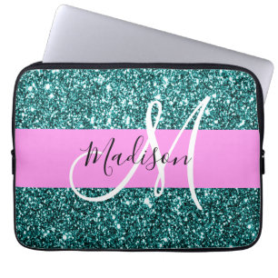 Housse Pour Ordinateur Portable Glam Pink Turquoise Parties scintillant verte Nom