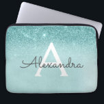 Housse Pour Ordinateur Portable Glam Turquoise Aqua Blue Parties scintillant et Mo<br><div class="desc">Parties scintillant Glam Turquoise Aqua Blue Ombre Faux et Coque Monogramme moderne et élégant. Ce coque peut être customisé pour inclure votre nom initial et prénom.</div>