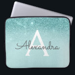 Housse Pour Ordinateur Portable Glam Turquoise Aqua Blue Parties scintillant et Mo<br><div class="desc">Glam Turquoise - Aqua Blue - Parties scintillant Mint Ombre Faux et Coque Monogramme moderne et élégant. Ce coque peut être customisé pour inclure votre nom initial et prénom.</div>