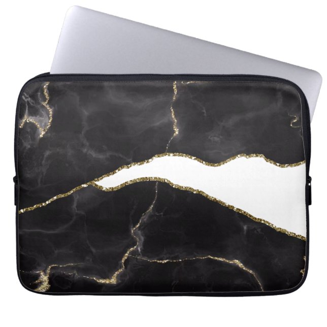 Housse Pour Ordinateur Portable Glame d'agrafe en marbre noir (Devant)