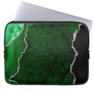 Housse Pour Ordinateur Portable Glamorous Forest Green Marble Chic Silver