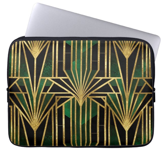 Housse Pour Ordinateur Portable Glamour Art Déco Or Émeraude (Devant)