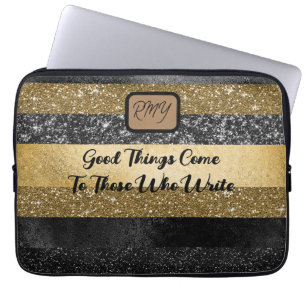 Housse Pour Ordinateur Portable Glitterie, Elegant Noir et Or