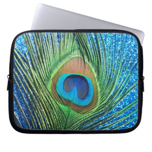 Housse Pour Ordinateur Portable Glittery Blue Peacock Feature Encore Vie