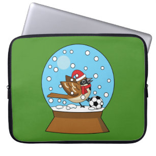 Housse Pour Ordinateur Portable Globe de neige avec un moineau mignon jouant au so