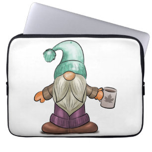 Housse Pour Ordinateur Portable Gnome de automne mignonne avec Mug de café
