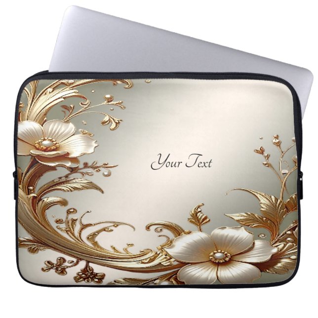 Housse Pour Ordinateur Portable Gold Floral Laptop Sleeve (Devant)