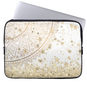 Housse Pour Ordinateur Portable Gold Lotus Mandala avec Gold Stars sur Blanc