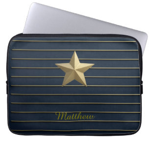 Housse Pour Ordinateur Portable Gold Star sur Navy Blue