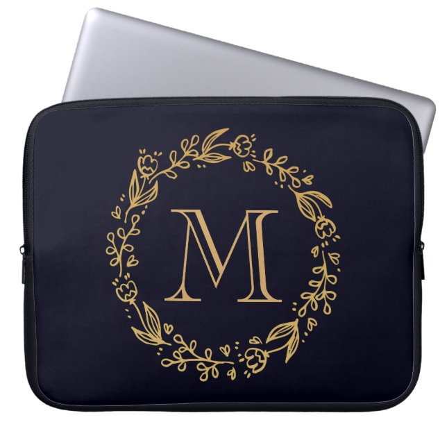 Housse Pour Ordinateur Portable Golden Floral Monogram (Devant)