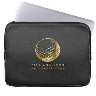 Housse Pour Ordinateur Portable Golden Golf Ball Logo Elegant Golfer Monogramme