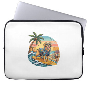 Housse Pour Ordinateur Portable Golden Retriever Chien Surfant Planche de Surf Cou