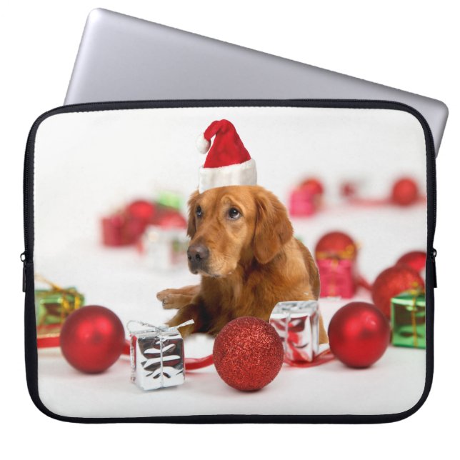 Housse Pour Ordinateur Portable Golden Retriever Chien W Red Santa Chapel Noël (Devant)