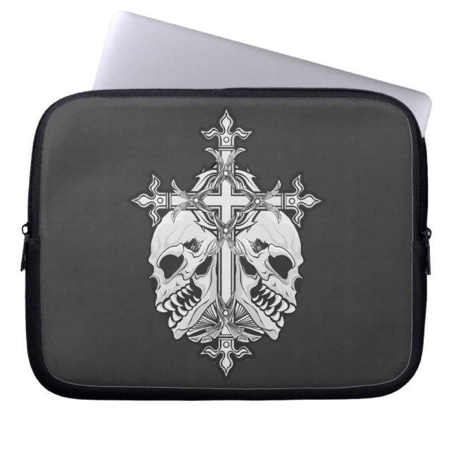 Housse Pour Ordinateur Portable Gothic Cross with Skulls (Devant)