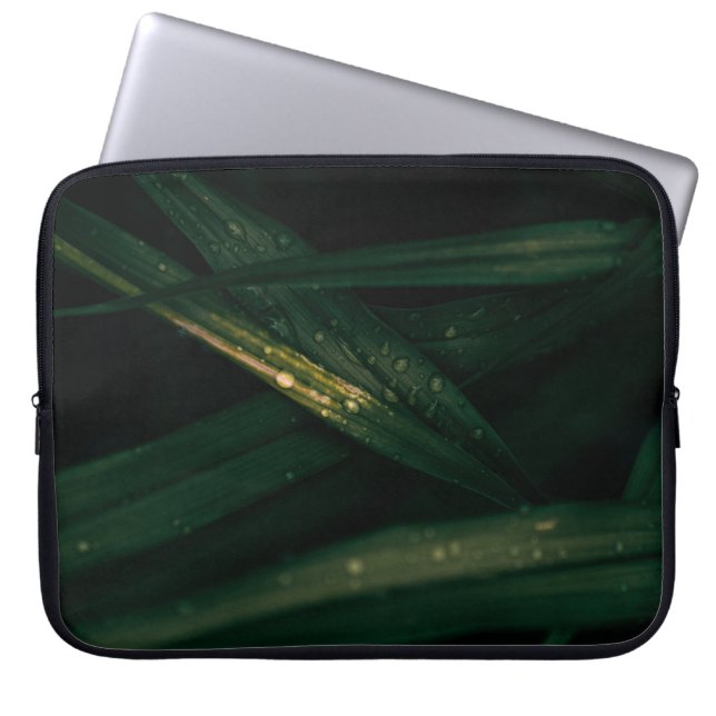 HOUSSE POUR ORDINATEUR PORTABLE GOUTTES D'EAU SUR LA FEUILLE VERTE (Devant)