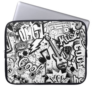 Housse Pour Ordinateur Portable Graffiti Abstrait en noir et blanc