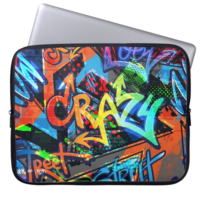 Housse Pour Ordinateur Portable Graffiti lumineux, design graphique urbain. (Devant)