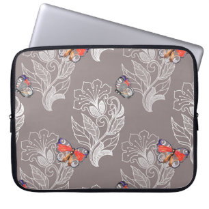 Housse Pour Ordinateur Portable Graphique à fleurs et papillon, aquarelle, motif